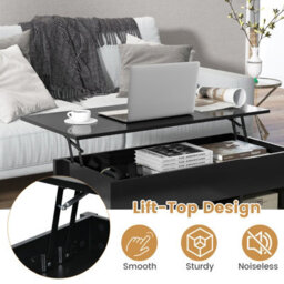 Costway Lift Top Coffee Table Modern Wooden Center Table For Living Room-Black - thumbnail 7