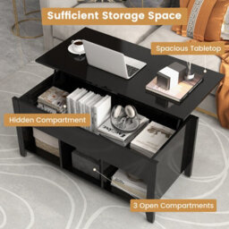 Costway Lift Top Coffee Table Modern Wooden Center Table For Living Room-Black - thumbnail 6