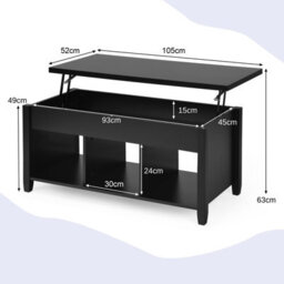 Costway Lift Top Coffee Table Modern Wooden Center Table For Living Room-Black - thumbnail 2