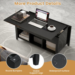 Costway Lift Top Coffee Table Modern Wooden Center Table For Living Room-Black - thumbnail 9