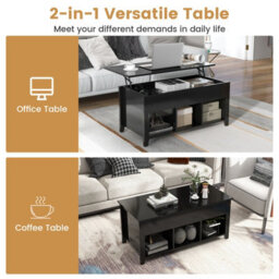Costway Lift Top Coffee Table Modern Wooden Center Table For Living Room-Black - thumbnail 8