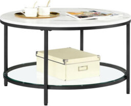 Songmics Modern Round Coffee Table, Faux Marble Living Room Centerpiece, Big, Tempered Glass Storage Shelf, Marble White & Black - thumbnail 8