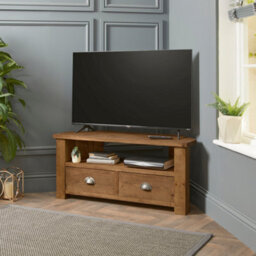 Off the Grain Corner Tv Stand With Drawers  Made From Solid Wood - 100Cm Jacobean Finsh