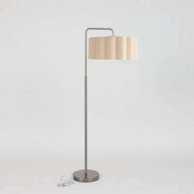 CGC Lighting Cgc Kyra Brushed Nickel Angled Floor Lamp With Large Cream Scalloped Lampshade - image 1