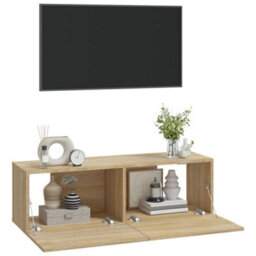 Walplus Wall Tv Cabinets 2 Pcs Sonoma Oak 100X30X30 Cm Engineered Wood - thumbnail 4