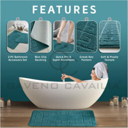 Gc Gaveno Cavailia Grecian Grace 2 Piece Non Slip Bath Mat Set Aqua Quick Dry Water Absorbent Bathroom Shower Mat & Pedestal Set - thumbnail 2