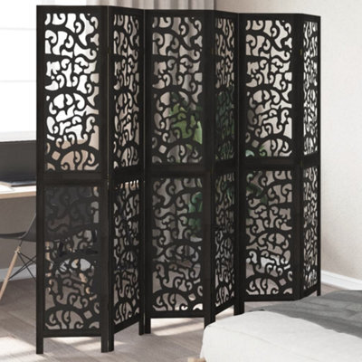 Vidaxl Room Divider 6 Panels Black Solid Wood Paulownia - image 1