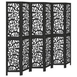 Vidaxl Room Divider 6 Panels Black Solid Wood Paulownia - thumbnail 2