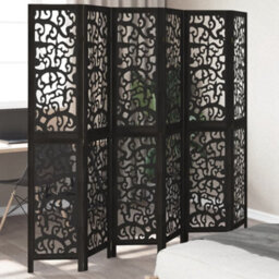 Vidaxl Room Divider 6 Panels Black Solid Wood Paulownia