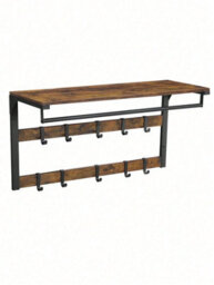 Songmics Vasagle Wall-Mounted Coat Rack, Wall Shelf With 10 Removable Hooks, Clothes Rail, Coat Hooks With Shelf, Rustic Brown And Black - thumbnail 6