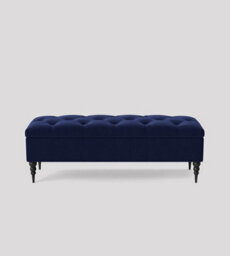 150Cm Safar Ottoman Bench With Storage And Turned Wooden Legs- Plush Velvet Shoes Bench - Sapphire Blue Chesterfield Storage Bench - thumbnail 3