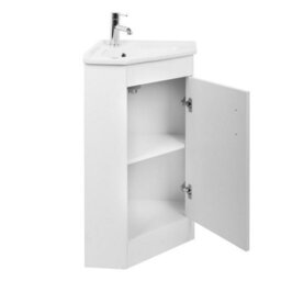 Rinse Bathrooms 550mm White Bathroom Corner Vanity Unit Basin Sink Cabinet Floorstanding Single Door - thumbnail 4