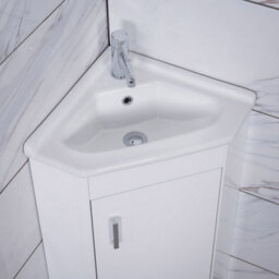 Rinse Bathrooms 550mm White Bathroom Corner Vanity Unit Basin Sink Cabinet Floorstanding Single Door - thumbnail 3