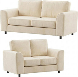Plush Velvet 3+2 Sofa Set Cream High Back Couch Settee For Living Room Lounge Indoors - thumbnail 1