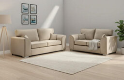 Plush Velvet 3+2 Sofa Set Cream High Back Couch Settee For Living Room Lounge Indoors - thumbnail 3
