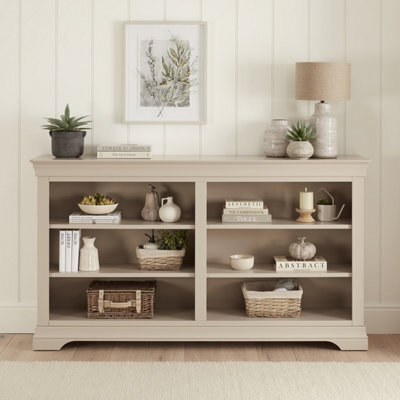 The Furniture Market Wilmslow Dove Grey Painted Wide Low Double Bookcase - image 1