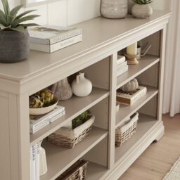 The Furniture Market Wilmslow Dove Grey Painted Wide Low Double Bookcase - thumbnail 3