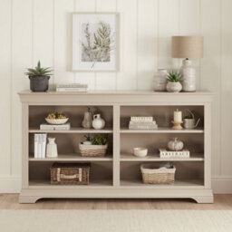 The Furniture Market Wilmslow Dove Grey Painted Wide Low Double Bookcase - thumbnail 1