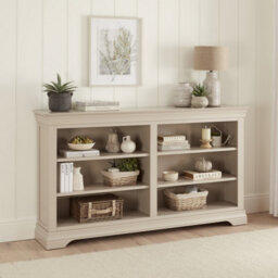 The Furniture Market Wilmslow Dove Grey Painted Wide Low Double Bookcase - thumbnail 2