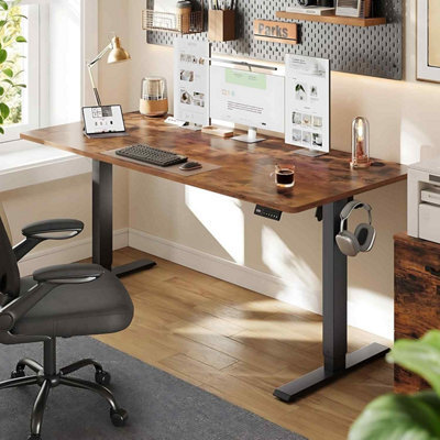 Height Adjustable Standing Desk For Home Office, Electric Workstation With Memory Function, Rustic Brown - image 1