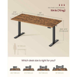 Height Adjustable Standing Desk For Home Office, Electric Workstation With Memory Function, Rustic Brown - thumbnail 2