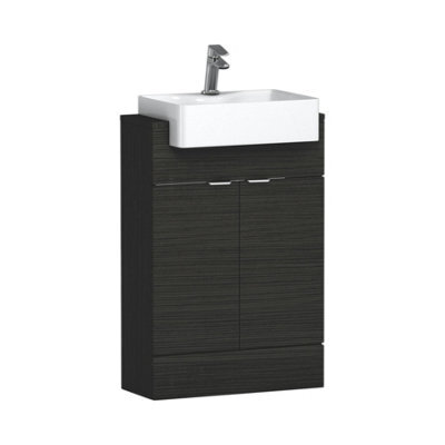Royal Bathrooms Elena 600mm Floor Standing Bathroom Vanity Sink Unit Charcoal Oak 2 Door With Semi Recessed Basin - image 1