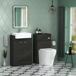 Royal Bathrooms Elena 600mm Floor Standing Bathroom Vanity Sink Unit Charcoal Oak 2 Door With Semi Recessed Basin - thumbnail 6