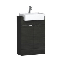 Royal Bathrooms Elena 600mm Floor Standing Bathroom Vanity Sink Unit Charcoal Oak 2 Door With Semi Recessed Basin