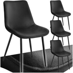 Tectake Set Of 4 Dining Chair Monroe - Padded, Velvet Look, Ergonomic Seat, Black Steel Legs  - Black - thumbnail 1