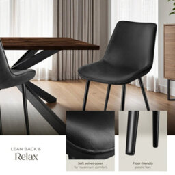 Tectake Set Of 4 Dining Chair Monroe - Padded, Velvet Look, Ergonomic Seat, Black Steel Legs  - Black - thumbnail 4