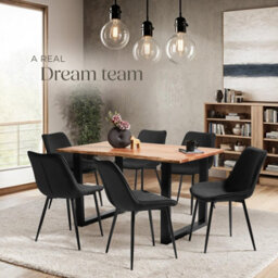 Tectake Set Of 4 Dining Chair Monroe - Padded, Velvet Look, Ergonomic Seat, Black Steel Legs  - Black - thumbnail 8