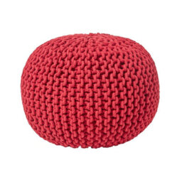 Homescapes Red Round Cotton Knitted Pouffe Footstool - thumbnail 1