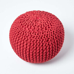 Homescapes Red Round Cotton Knitted Pouffe Footstool - thumbnail 3