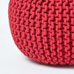 Homescapes Red Round Cotton Knitted Pouffe Footstool - thumbnail 4