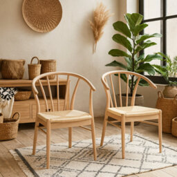 Wyld Haus Set Of 2 Buenos Aires White Oak Dining Chairs With Woven Seat