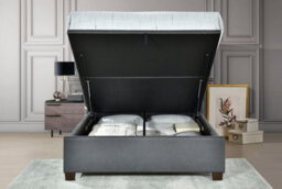 Save On Goods UK 5Ft King Size Faux Leather Grey Ottoman Liftup Storage Pillow Back Padded Bed Frame Bedstead - thumbnail 4
