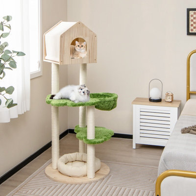 Costway 139 Cm Cat Tree Multi-Level Wood Cat Tower W/ Cat Condo Kitten Activity Center - image 1