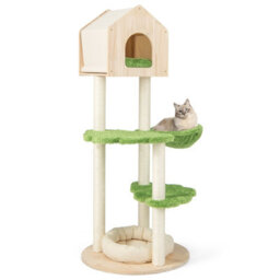 Costway 139 Cm Cat Tree Multi-Level Wood Cat Tower W/ Cat Condo Kitten Activity Center - thumbnail 2