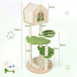 Costway 139 Cm Cat Tree Multi-Level Wood Cat Tower W/ Cat Condo Kitten Activity Center - thumbnail 3