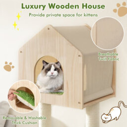 Costway 139 Cm Cat Tree Multi-Level Wood Cat Tower W/ Cat Condo Kitten Activity Center - thumbnail 7
