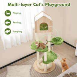 Costway 139 Cm Cat Tree Multi-Level Wood Cat Tower W/ Cat Condo Kitten Activity Center - thumbnail 4