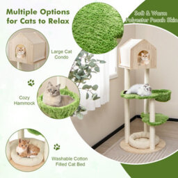 Costway 139 Cm Cat Tree Multi-Level Wood Cat Tower W/ Cat Condo Kitten Activity Center - thumbnail 5