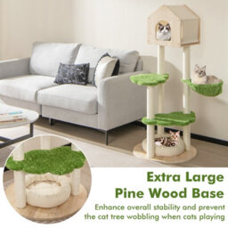 Costway 139 Cm Cat Tree Multi-Level Wood Cat Tower W/ Cat Condo Kitten Activity Center - thumbnail 8