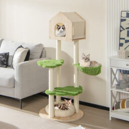 Costway 139 Cm Cat Tree Multi-Level Wood Cat Tower W/ Cat Condo Kitten Activity Center - thumbnail 9