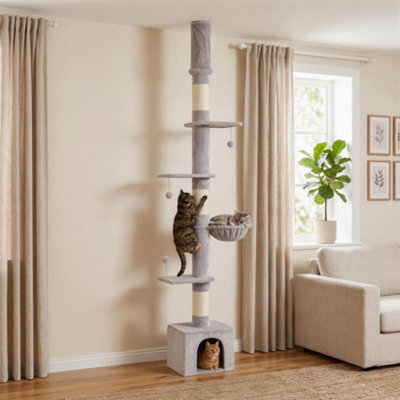 Pawhut Floor To Ceiling Cat Tree, 230-250Cm Multi-Level Cat Tower Light Grey - image 1