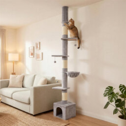 Pawhut Floor To Ceiling Cat Tree, 230-250Cm Multi-Level Cat Tower Light Grey - thumbnail 9