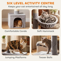 Pawhut Floor To Ceiling Cat Tree, 230-250Cm Multi-Level Cat Tower Light Grey - thumbnail 5