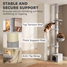 Pawhut Floor To Ceiling Cat Tree, 230-250Cm Multi-Level Cat Tower Light Grey - thumbnail 6