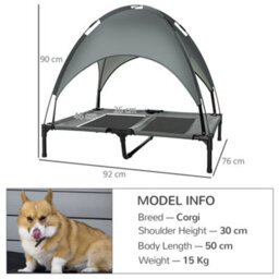 Pawhut 92Cm Elevated Dog Bed Cooling Raised Pet Cot Uv Protection Canopy Grey - thumbnail 3