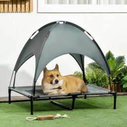 Pawhut 92Cm Elevated Dog Bed Cooling Raised Pet Cot Uv Protection Canopy Grey - thumbnail 1